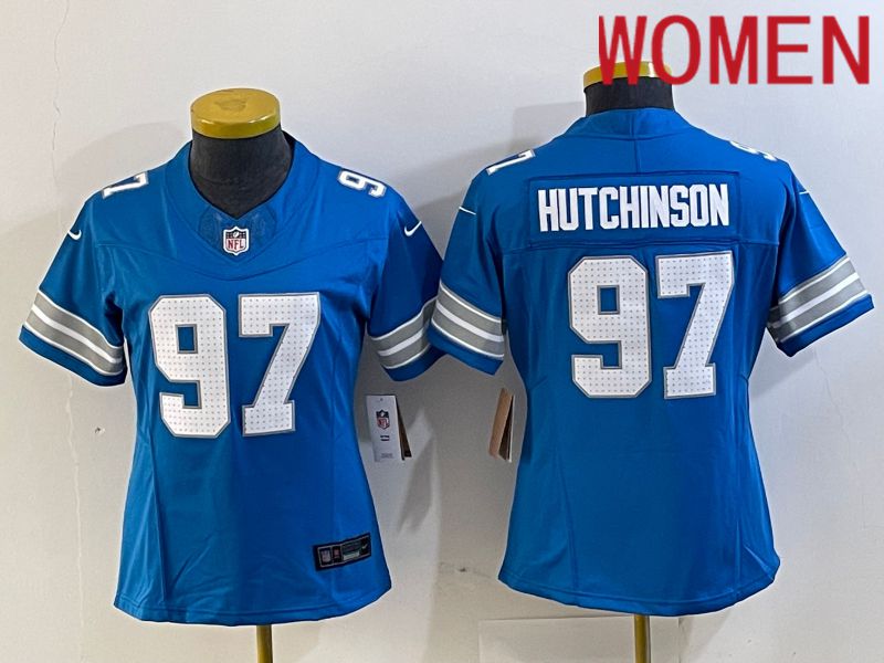 Women Detroit Lions #97 Hutchinson Blue Three generations 2024 Nike Vapor F.U.S.E. Limited NFL Jersey->->Women Jersey